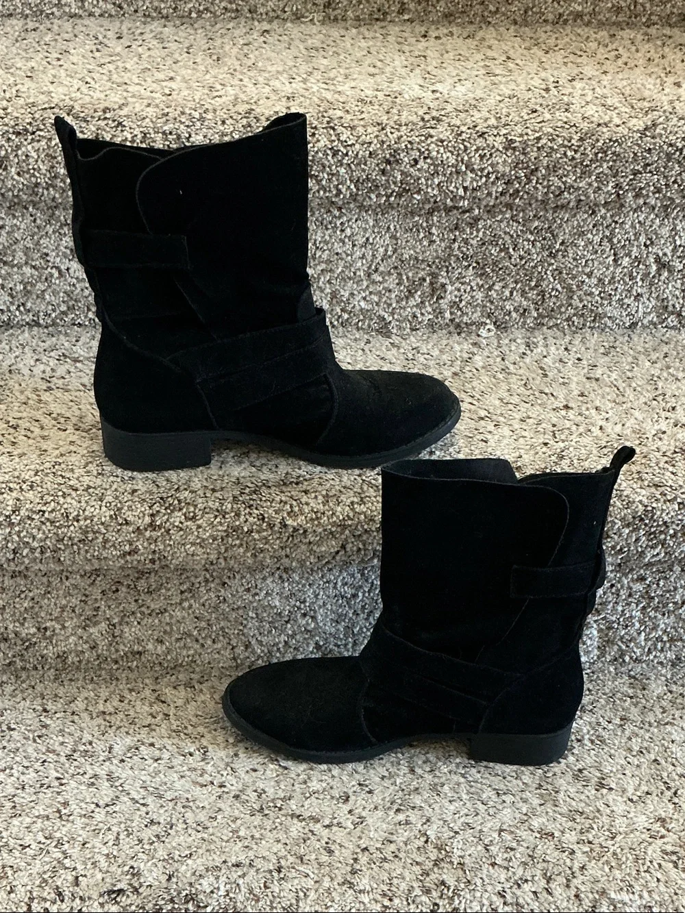 JustFab Selene Black Suede Moto Ankle Boots - Women's Size 11